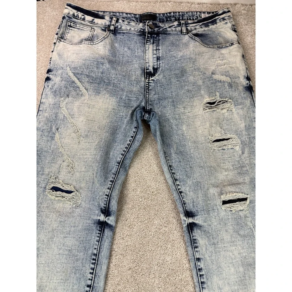 Bleecker & Mercer Men's Blue Straight Jeans 42x34 (Fits 42x33) Jeans Distressed